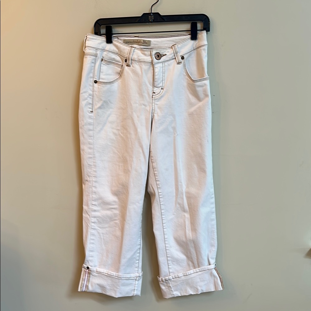 Christopher Blue “Ling” Cream Riveted Pocket Pants – Size 8, Wide Cuff Detail